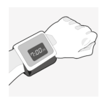 Illustartion: Am Handgelenk befindet sich eine Schlafphasenwecker in Form einer Armbanduhr. Sie zeigt sieben Uhr am Morgen.