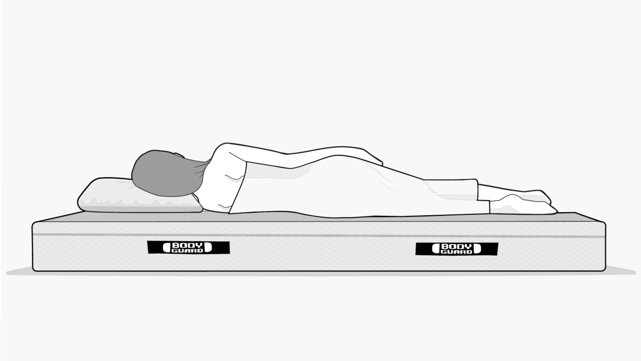 Illustration: Eine Person liegt in Seitenlage auf einer BODYGUARD Matratze