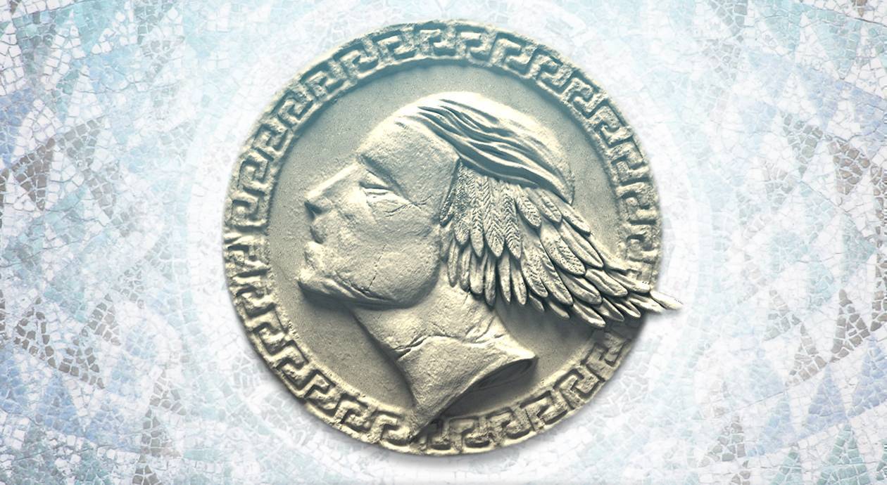 Hypnos, der Gott des Schlafes auf einer antiken Münze.