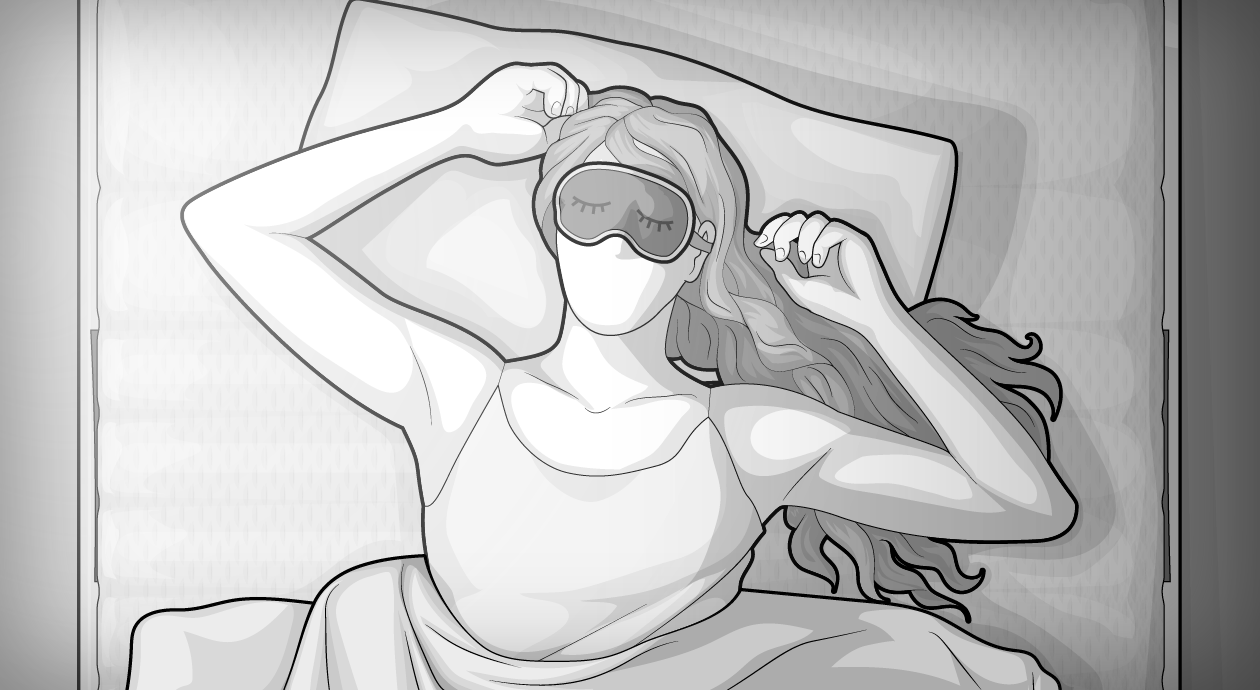 Illustration: Eine Frau schläft entspannt und trägt dabei eine Schlafmaske.