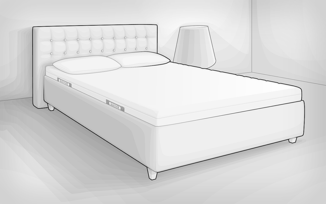 Illustration: Im Schlafzimmer steht ein Polsterbett mit der BODYGUARD® Matratze obendrauf.