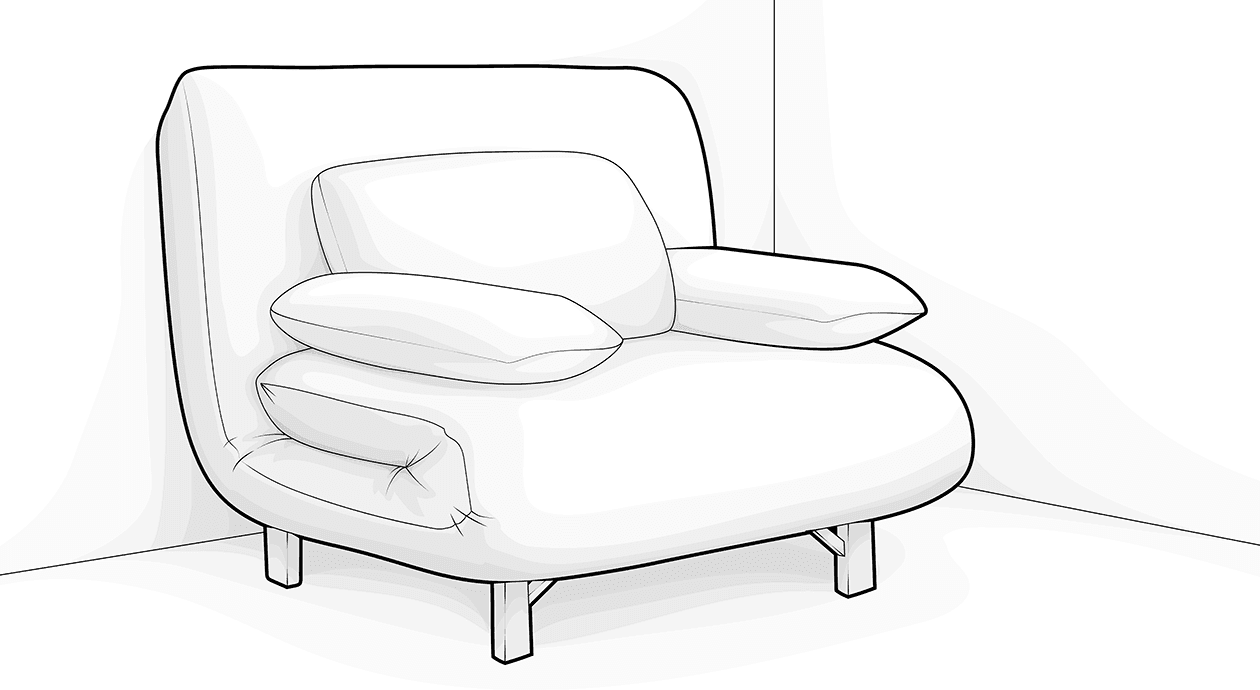 Illustration: Ein Schlafsessel in einem Raum.