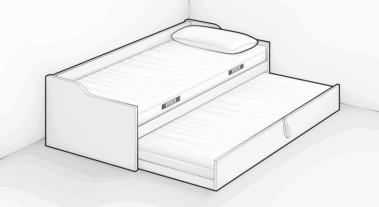 Illustration: Ein Ausziehbett mit ausgezogener zweiter Liegefläche.