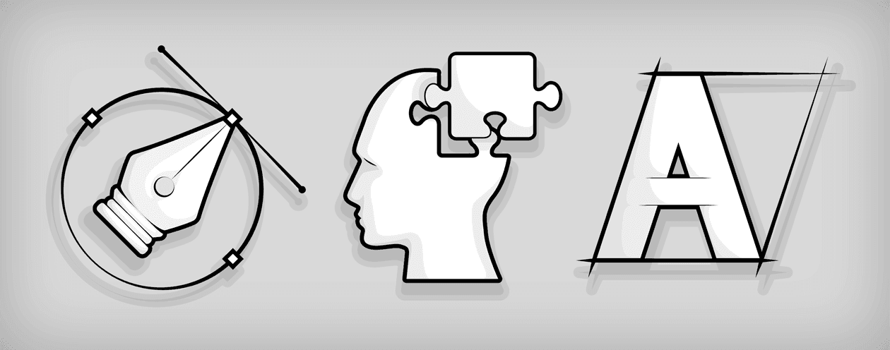 Illustration: Icons zeigen einen Füllfederhalterkopf, einen menschlichen Kopf und einen Buchstaben