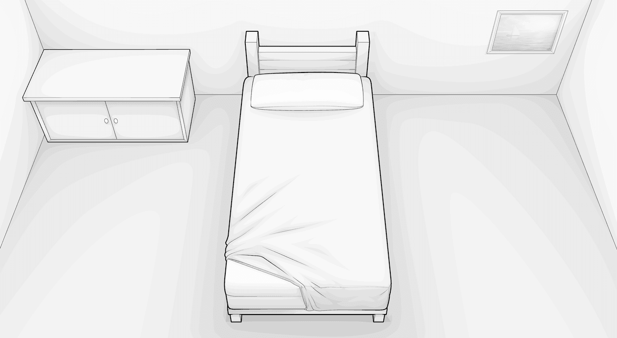 Illustration: Ein mit einem Spannbettlaken 90x200 überzogenes Bett aus der Vogelperspektive